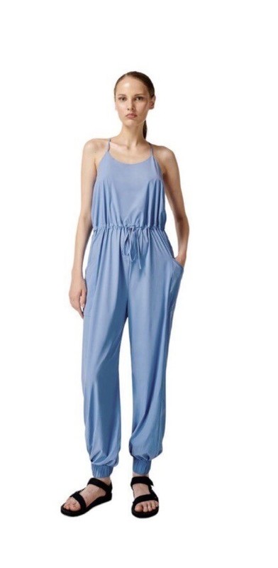 Sweaty Betty Karma Womens Tie Waist Blouson Jumpsuit Blue Sz Large