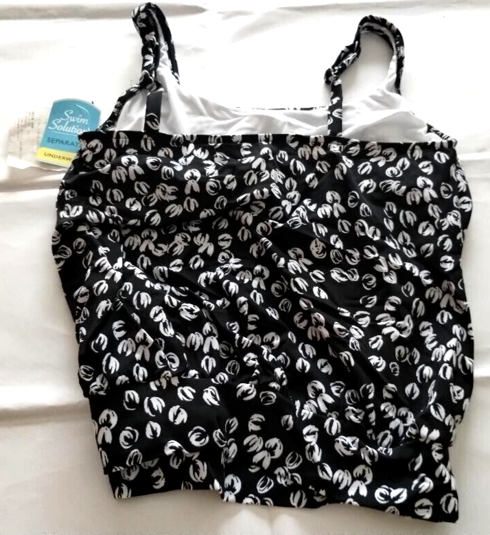 Swim Solutions Black/White Blouson Top Size 12