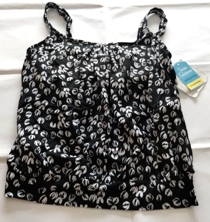 Swim Solutions Black/White Blouson Top Size 12
