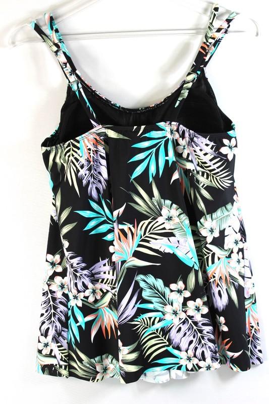 SWIM SOLUTIONS Bring Me Flowers Pleated Tankini Size 12 Black Multi Retail $78