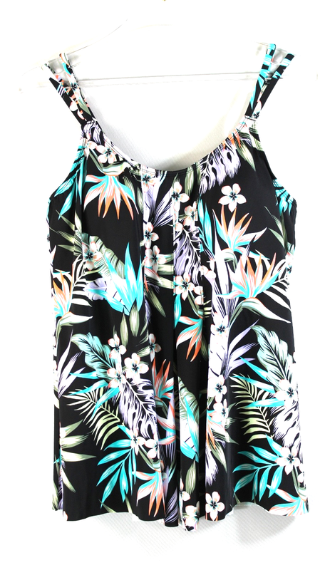 SWIM SOLUTIONS Bring Me Flowers Pleated Tankini Size 12 Black Multi Retail $78