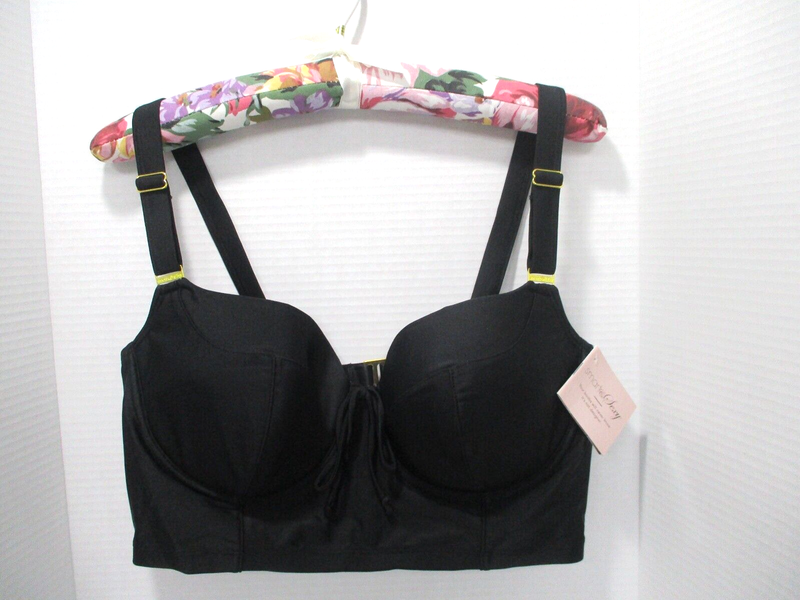 Swim Top Separate Women 36D Black Longline Underwire Bikini Top Pinup Retro