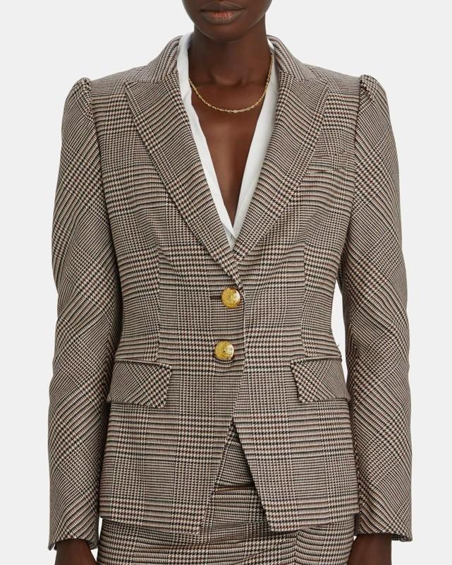 Sz 12 NWT VERONICA BEARD Dickey Jacket ARNA Natural Tan Plaid Womens Blazer Gold