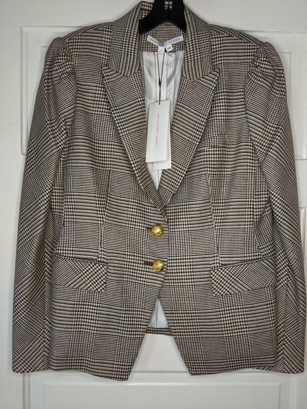 Sz 12 NWT VERONICA BEARD Dickey Jacket ARNA Natural Tan Plaid Womens Blazer Gold