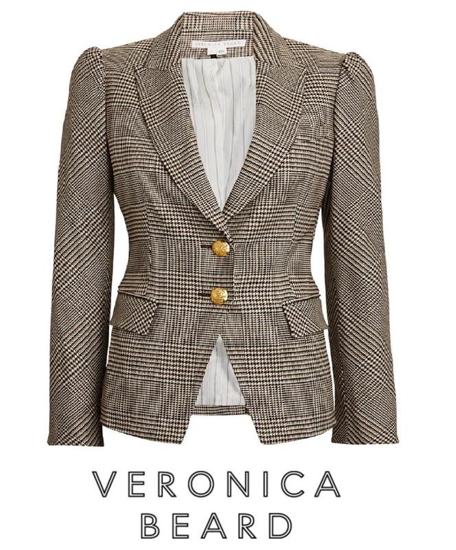 sz 12 NWT VERONICA BEARD Dickey Jacket ARNA Natural tan Plaid womens blazer Gold