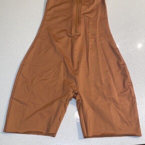 Sz 4X SKIMS SWIM Mock Neck Swim Cycle Body Short Suit Zip Almond SW-BSS-0023