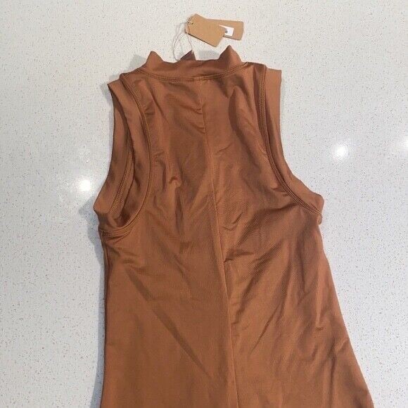 Sz 4X SKIMS SWIM Mock Neck Swim Cycle Body Short Suit Zip Almond SW-BSS-0023