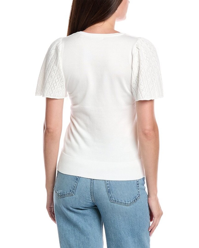 T Tahari Pointelle V-Neck Top Women's