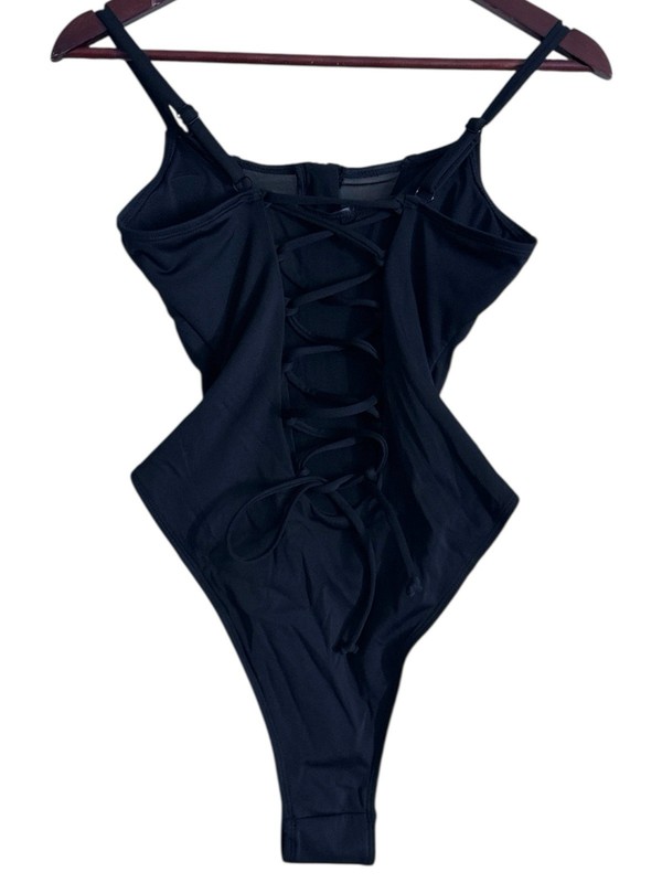 TA3 Black Lace Up Zippy Mesh One Piece Swimsuit Size Small