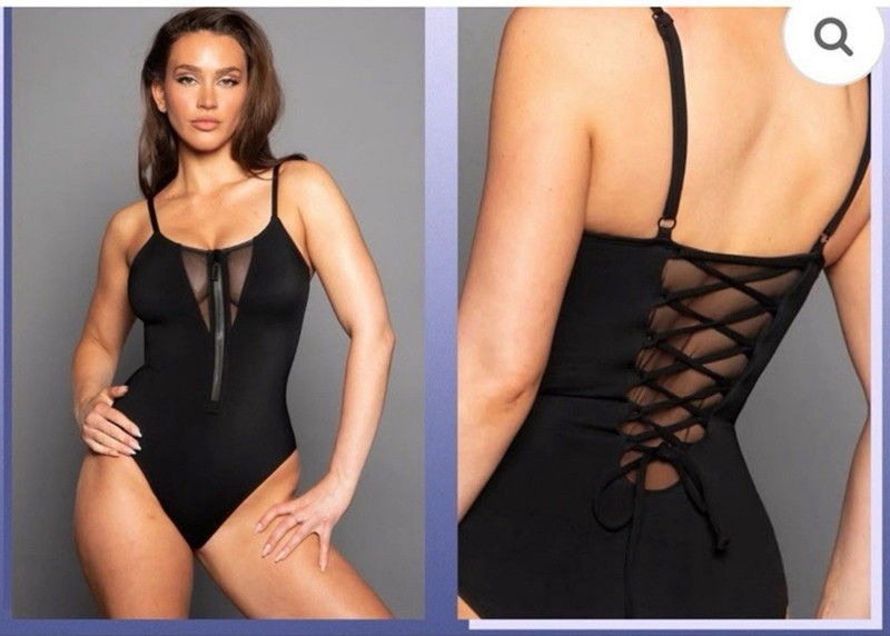 TA3 Black Lace Up Zippy Mesh One Piece Swimsuit Size Small