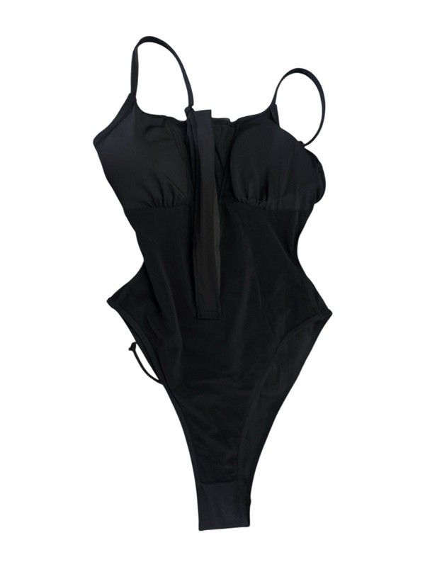 TA3 Black Lace Up Zippy Mesh One Piece Swimsuit Size Small