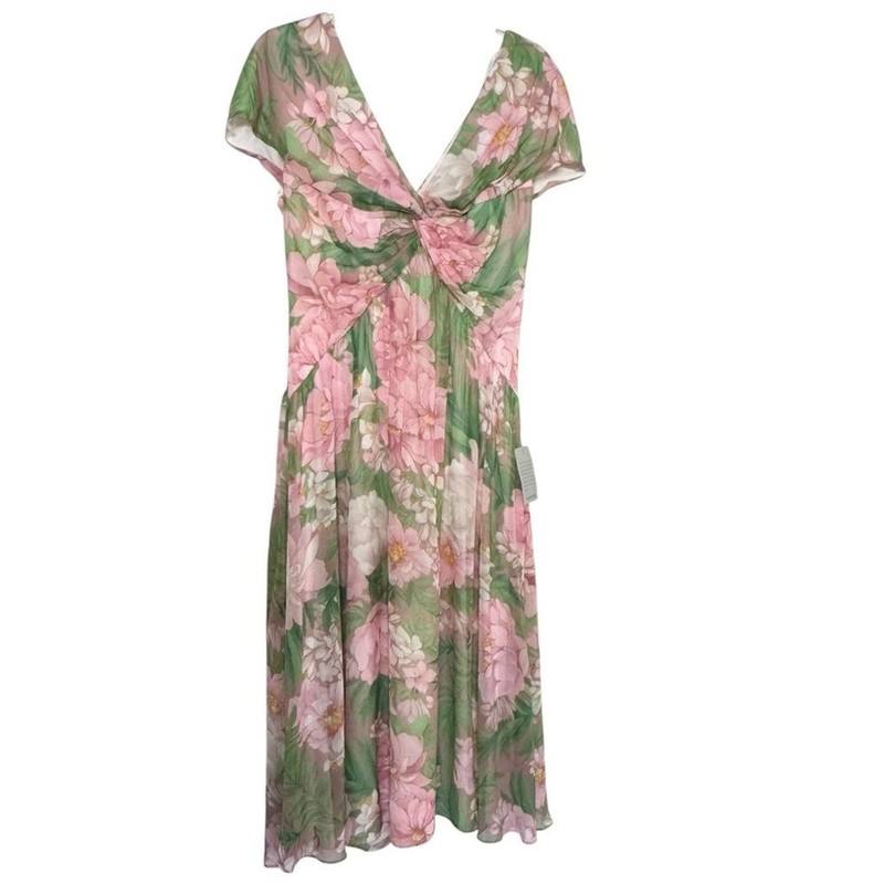 Tadashi Shoji Ausra Floral Cap Sleeve Chiffon Midi Dress Size 10 New