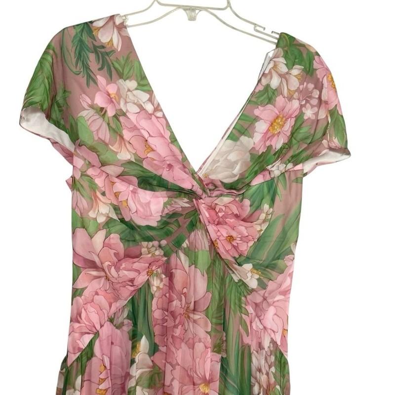 Tadashi Shoji Ausra Floral Cap Sleeve Chiffon Midi Dress Size 10 New