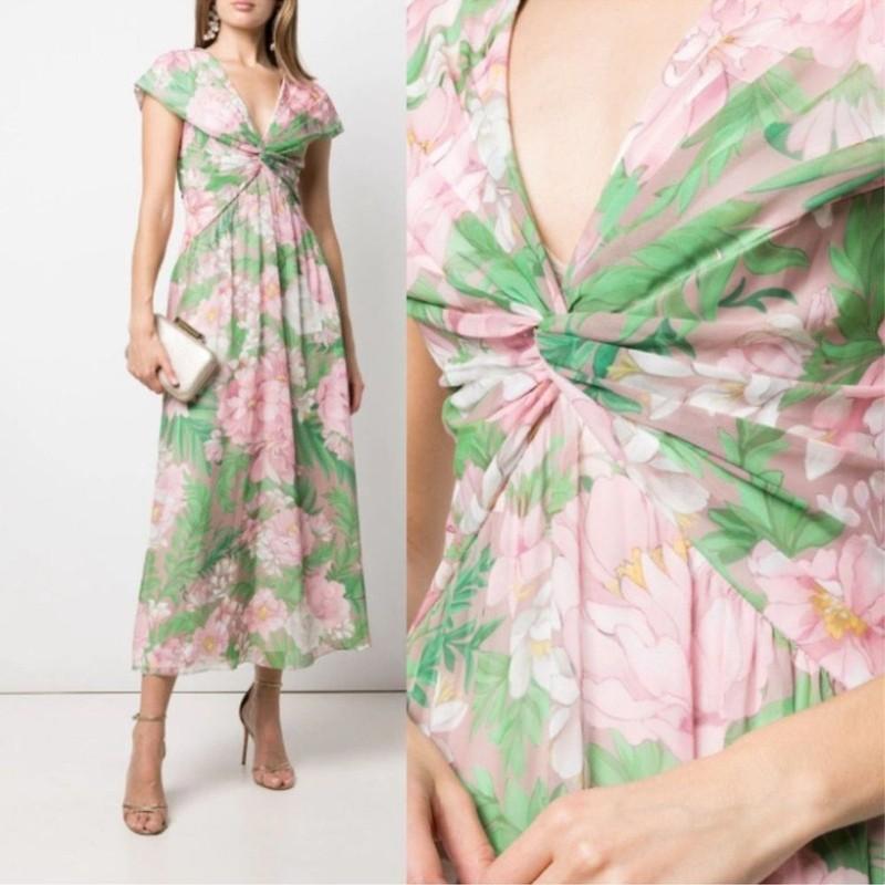 Tadashi Shoji Ausra Floral Cap Sleeve Chiffon Midi Dress Size 10 New
