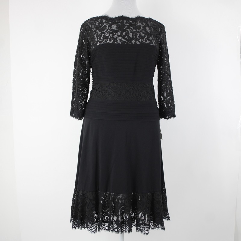 Tadashi Shoji NEW $415 Sz 2X Black Lace Lined Mid Sleeve Rayon Nylon Dress
