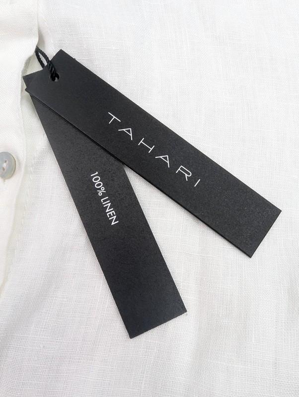 Tahari 100% Linen Shirt Dress Cover-up White Women's Large Roll Sleeves NWT