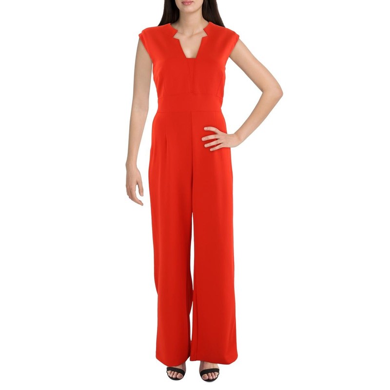 Tahari ASL Womens Red Pocket Wide Leg Formal Jumpsuit 8 BHFO 1800