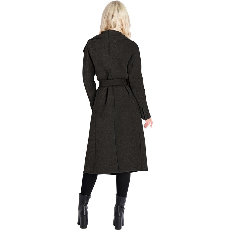 Tahari Juliette Women's Wool Blend Double Face Faux Leather Trim Belted Coat