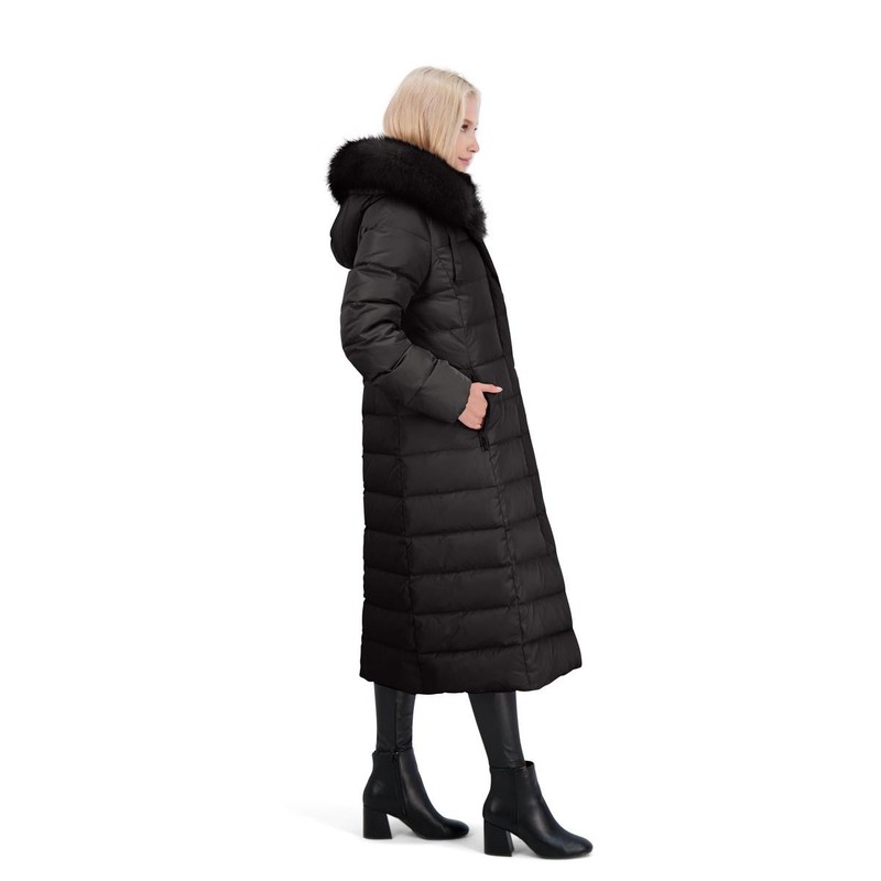 Tahari Nellie Long Coat For Women-Insulated Jacket With Removable Faux Fur Trim