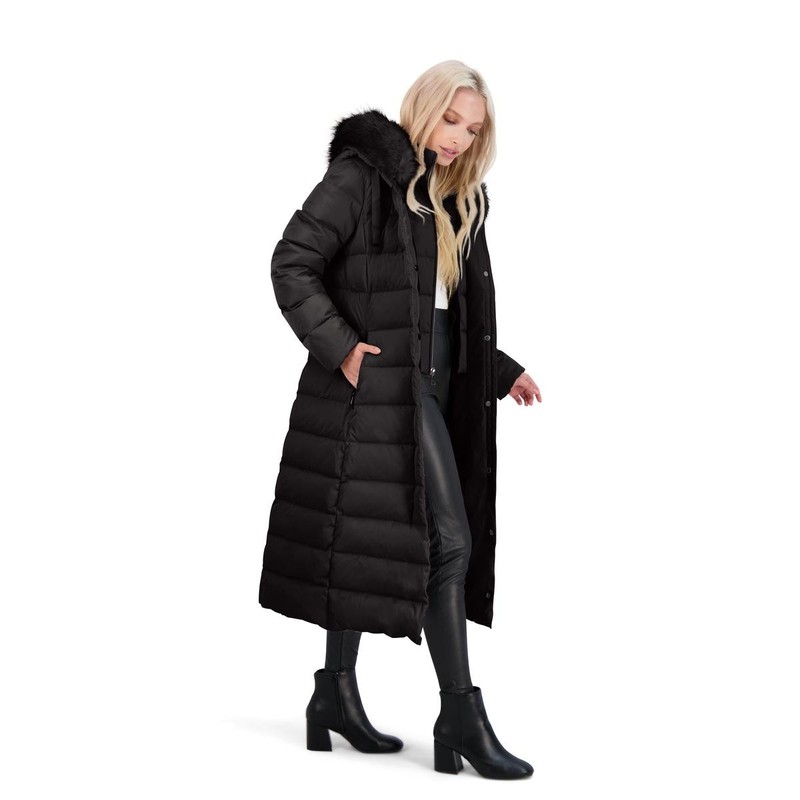 Tahari Nellie Long Coat For Women-Insulated Jacket With Removable Faux Fur Trim