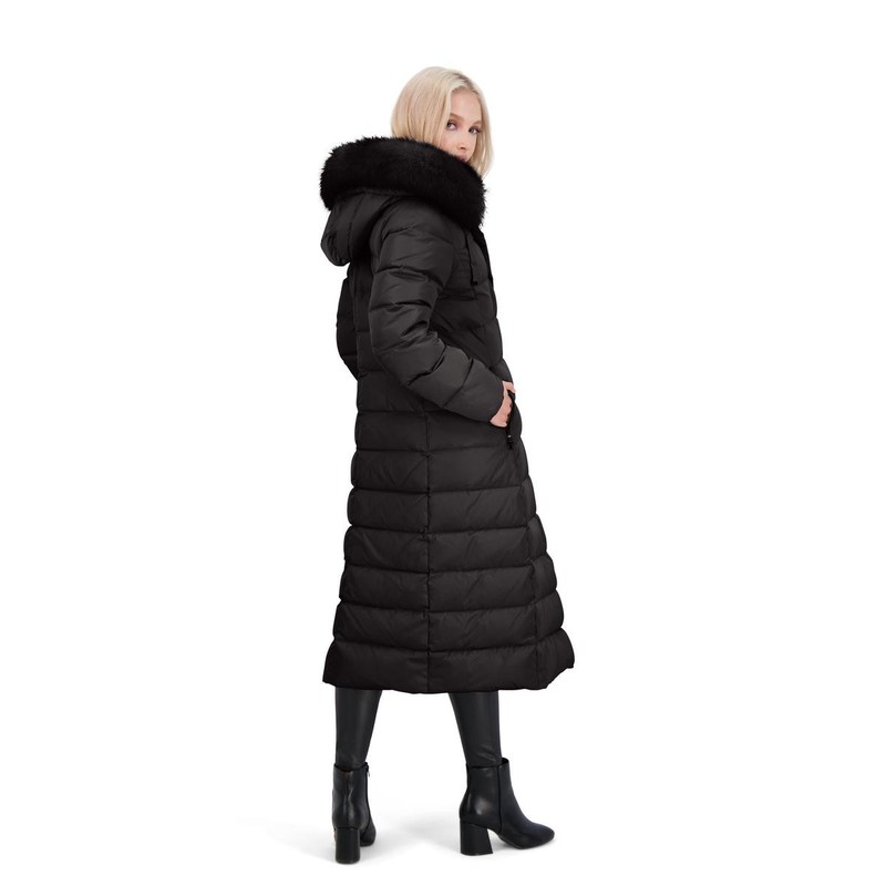 Tahari Nellie Long Coat For Women-Insulated Jacket With Removable Faux Fur Trim