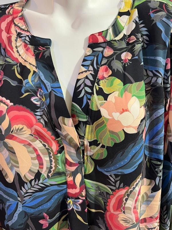 Tahari Women 1X Top Shirt Blouse Black Floral Multi New NWT