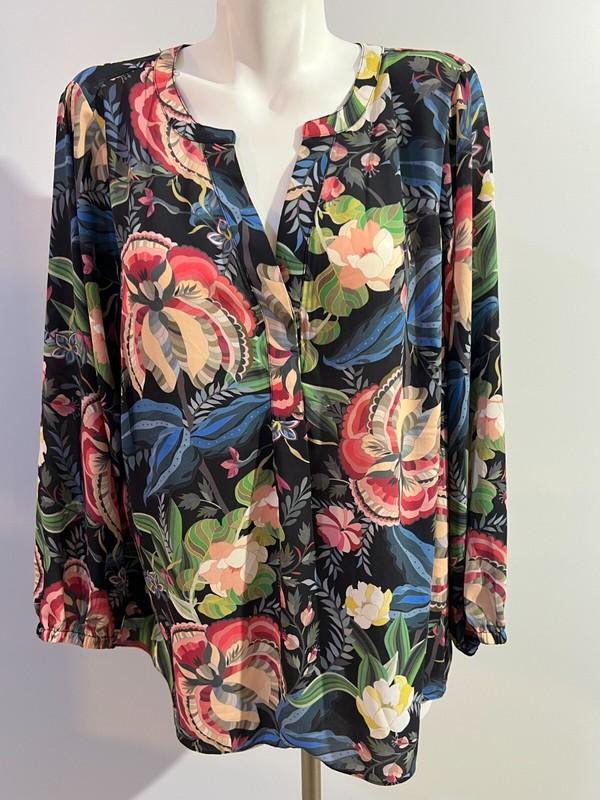 Tahari Women 1X Top Shirt Blouse Black Floral Multi New NWT