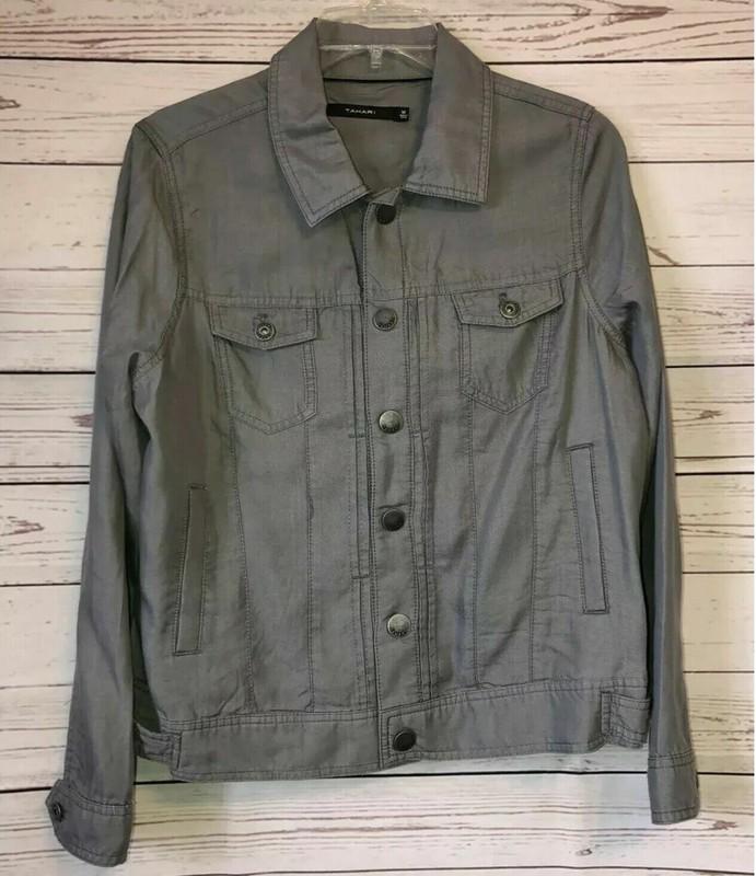 Tahari Women's Tencel Pin Tuck Jacket Coat In Charcoal - Medium