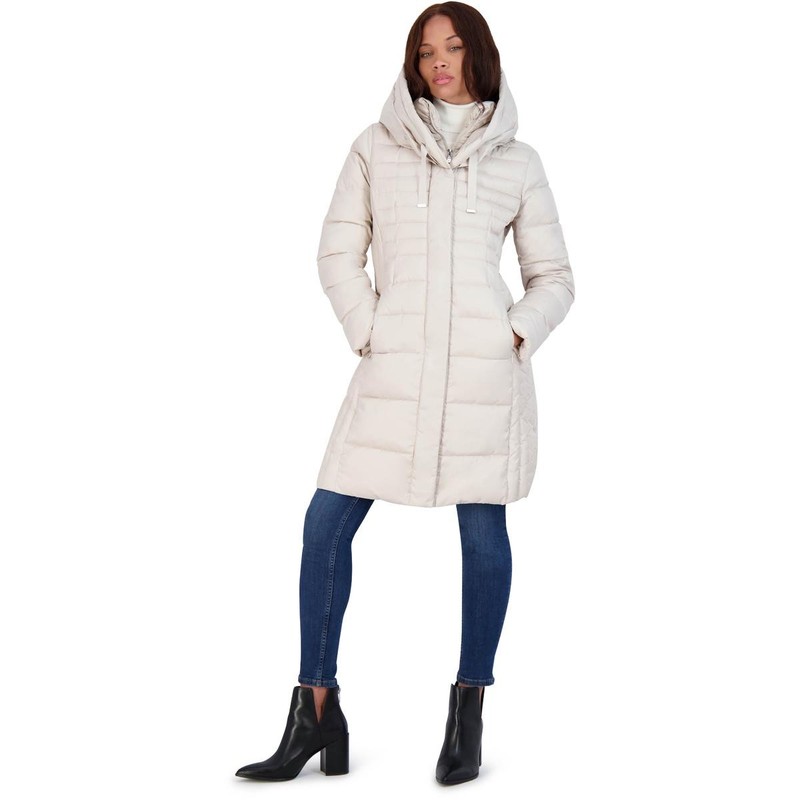 Tahari Womens Casey Ivory Insulated Vegan Puffer Jacket Outerwear L BHFO 1965