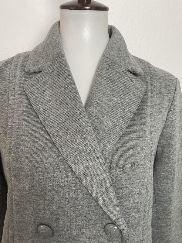 Talbots Blazer Women Sz 10P Jacket Double Breast Wool Blend Stretch Knit Gray