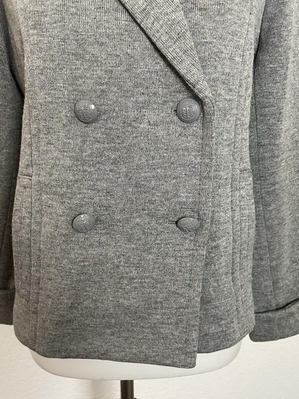 Talbots Blazer Women Sz 10P Jacket Double Breast Wool Blend Stretch Knit Gray