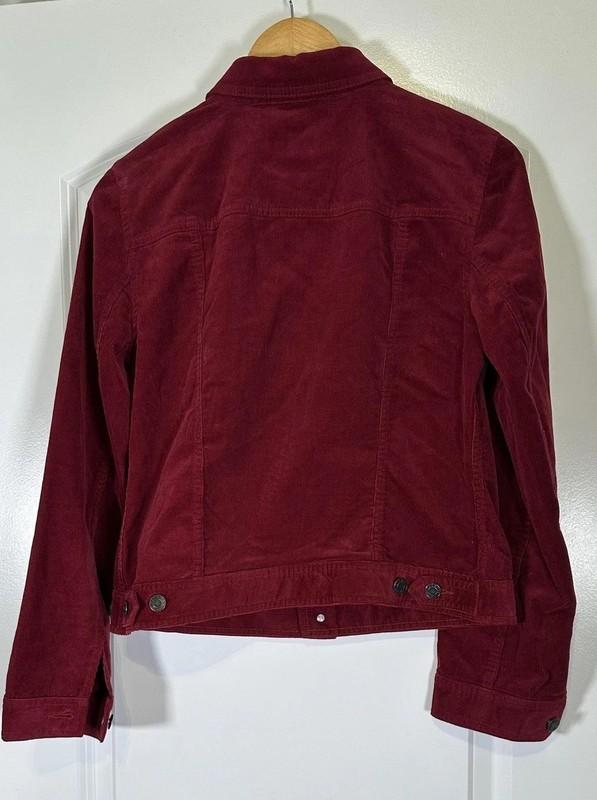 Talbots Chore Jacket Womens Sz M Red Corduroy Button Up Classic Pockets Stretch