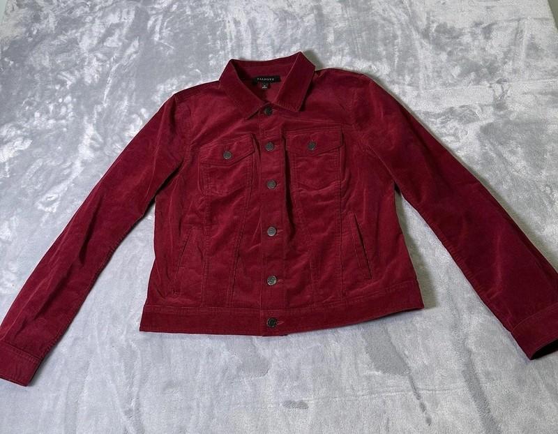 Talbots Chore Jacket Womens Sz M Red Corduroy Button Up Classic Pockets Stretch