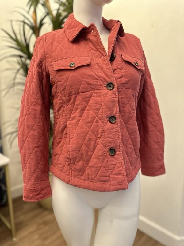 Talbots Corduroy Jacket Sz Small Petite S M Button Front Lightweight Coral/Pink