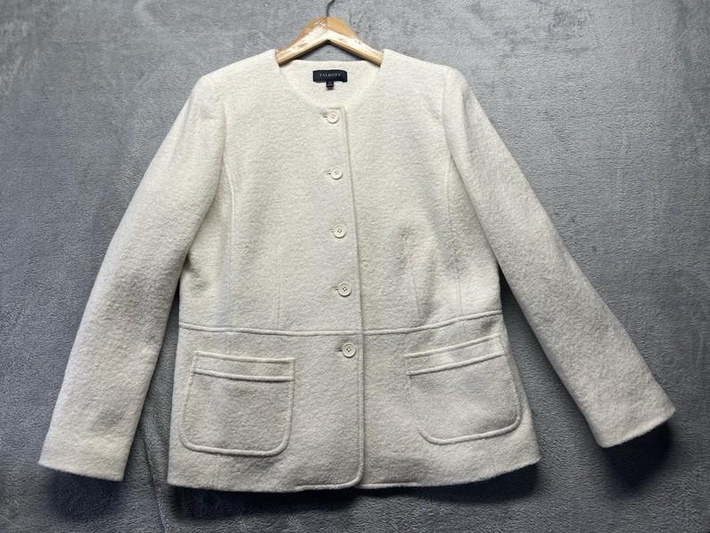 Talbots Cream Boiled Wool Blend Sweater Jacket Cardigan Blazer Size 14