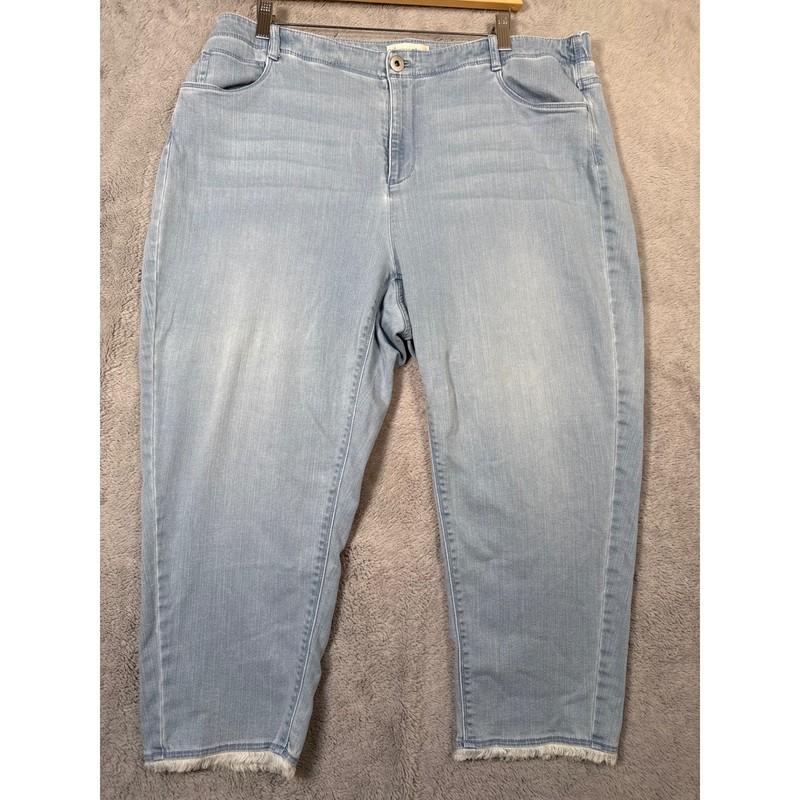 Talbots J Jill Denim Cropped Jeans Plus 2X Light Wash Frayed Hem Boho Vacation