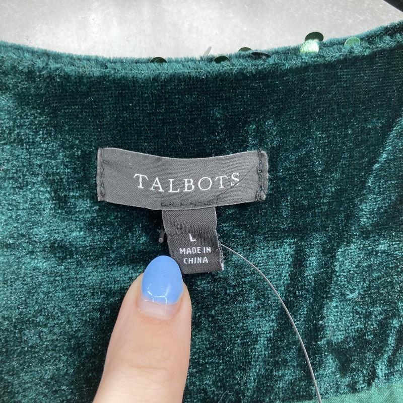 Talbots Jacket Womens Large Green Sequin Velvet Cropped Open Front Holiday Party