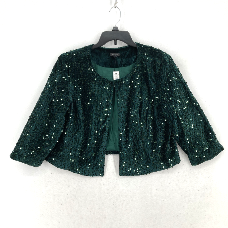 Talbots Jacket Womens Large Green Sequin Velvet Cropped Open Front Holiday Party