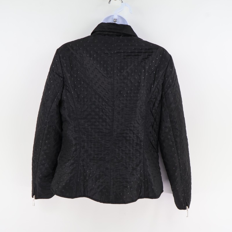 Talbots Lightweight Coat Womens 8 Black Polka Dot 100% Polyester Zipper Accents