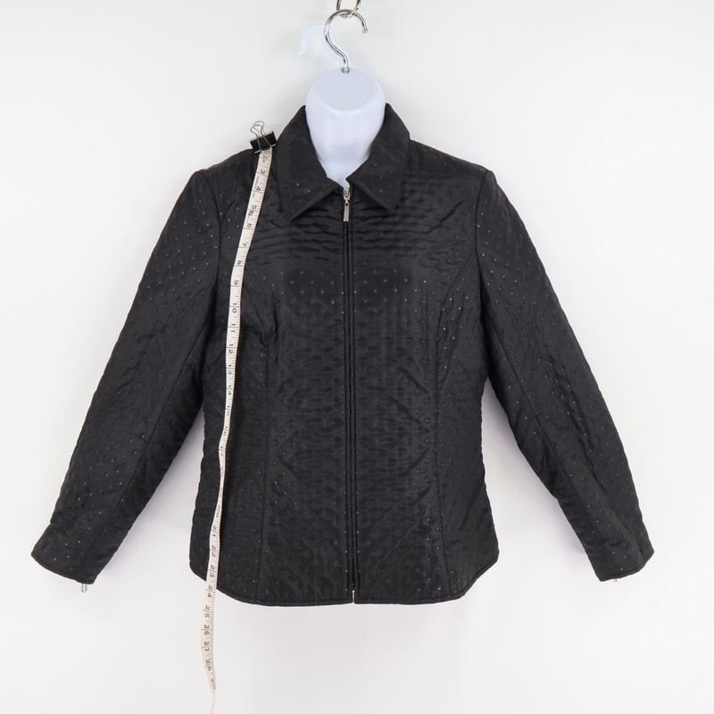 Talbots Lightweight Coat Womens 8 Black Polka Dot 100% Polyester Zipper Accents