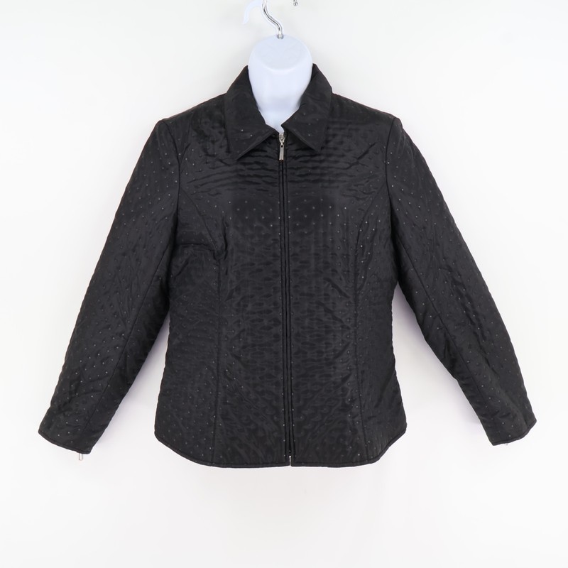 Talbots Lightweight Coat Womens 8 Black Polka Dot 100% Polyester Zipper Accents