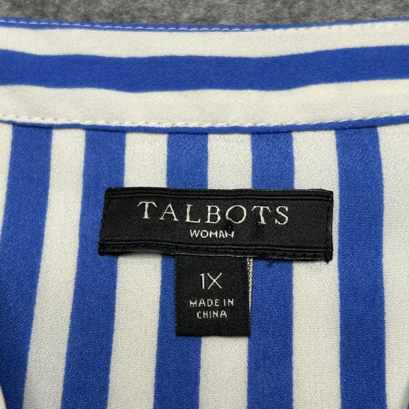 Talbots Shirt Womens 1X Blue Striped Tunic Button Cuff Light Flowy Top *FLAW
