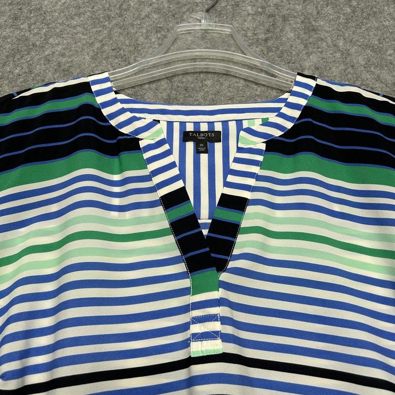 Talbots Shirt Womens 1X Blue Striped Tunic Button Cuff Light Flowy Top *FLAW