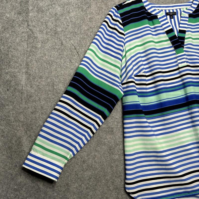 Talbots Shirt Womens 1X Blue Striped Tunic Button Cuff Light Flowy Top *FLAW