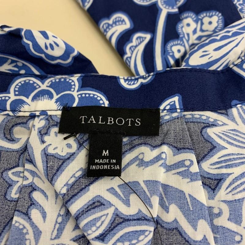 TALBOTS Split Neck Floral Blouse Women's Size Medium Blue