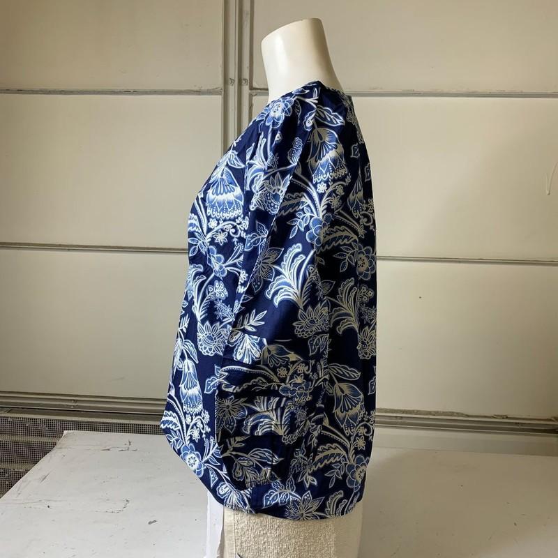 TALBOTS Split Neck Floral Blouse Women's Size Medium Blue