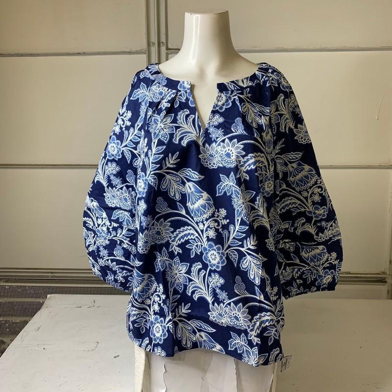 TALBOTS Split Neck Floral Blouse Women's Size Medium Blue