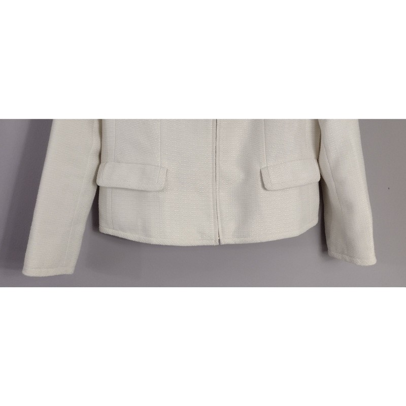Talbots White Gold Accents Womens Zipper Front Jacket Blazer Size 10