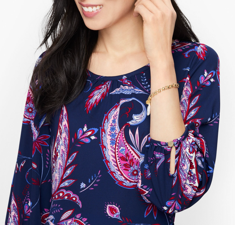 TALBOTS WOMEN'S MULTICOLOR 3/4 SLEEVE PAISLEY PRINT JERSEY MIDI DRESS Sz 18W
