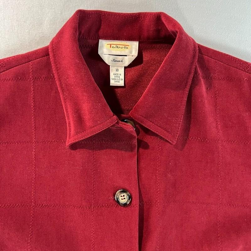 Talbots Women's Red Faux Suede Stretch Jacket Size 10 Button Front Ribbed Knit S